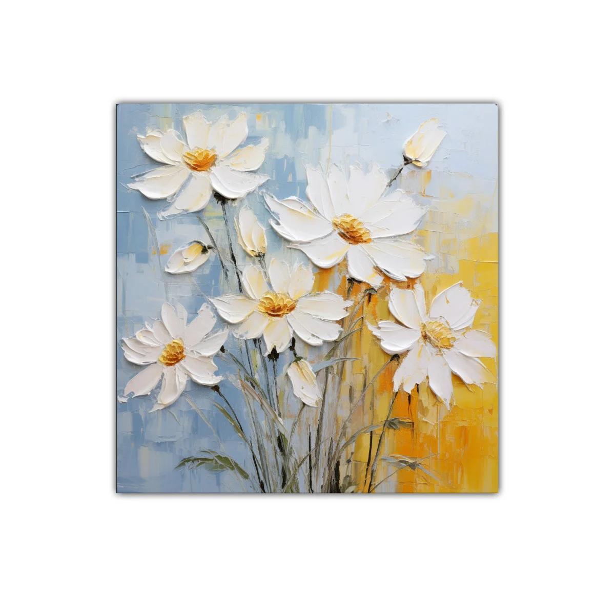 Cuadro con ramo de flores blancas y fondo azul y amarillo — imagen principal