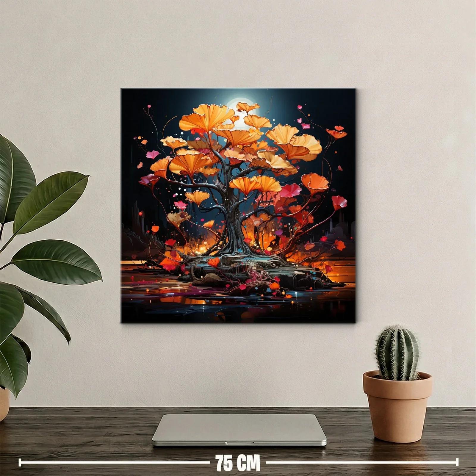 Árbol de flores naranjas con luz de luna brillante — miniatura 2