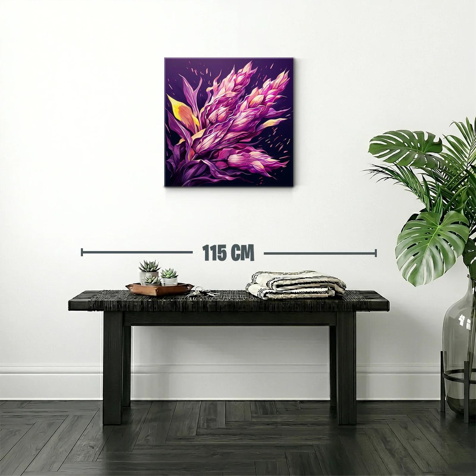 Cuadro floral vibrante con tonos púrpuras y amarillos — miniatura 2