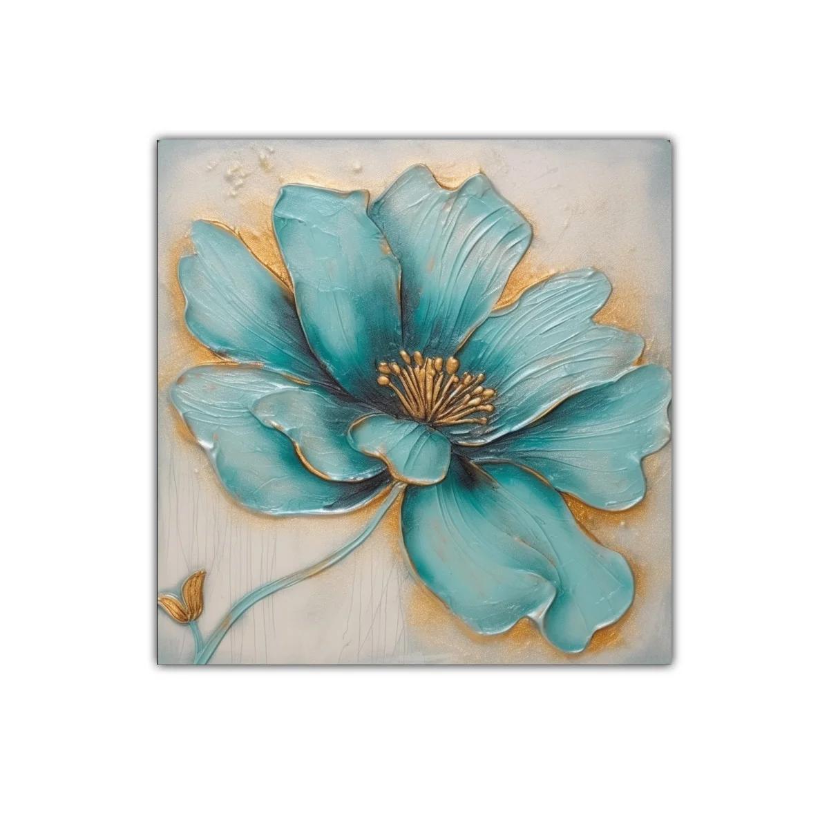 Cuadro decorativo con flor azul y detalles dorados — imagen principal