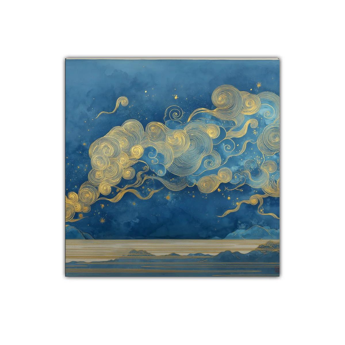 Cuadro decorativo con cielo estrellado y nubes doradas — imagen principal