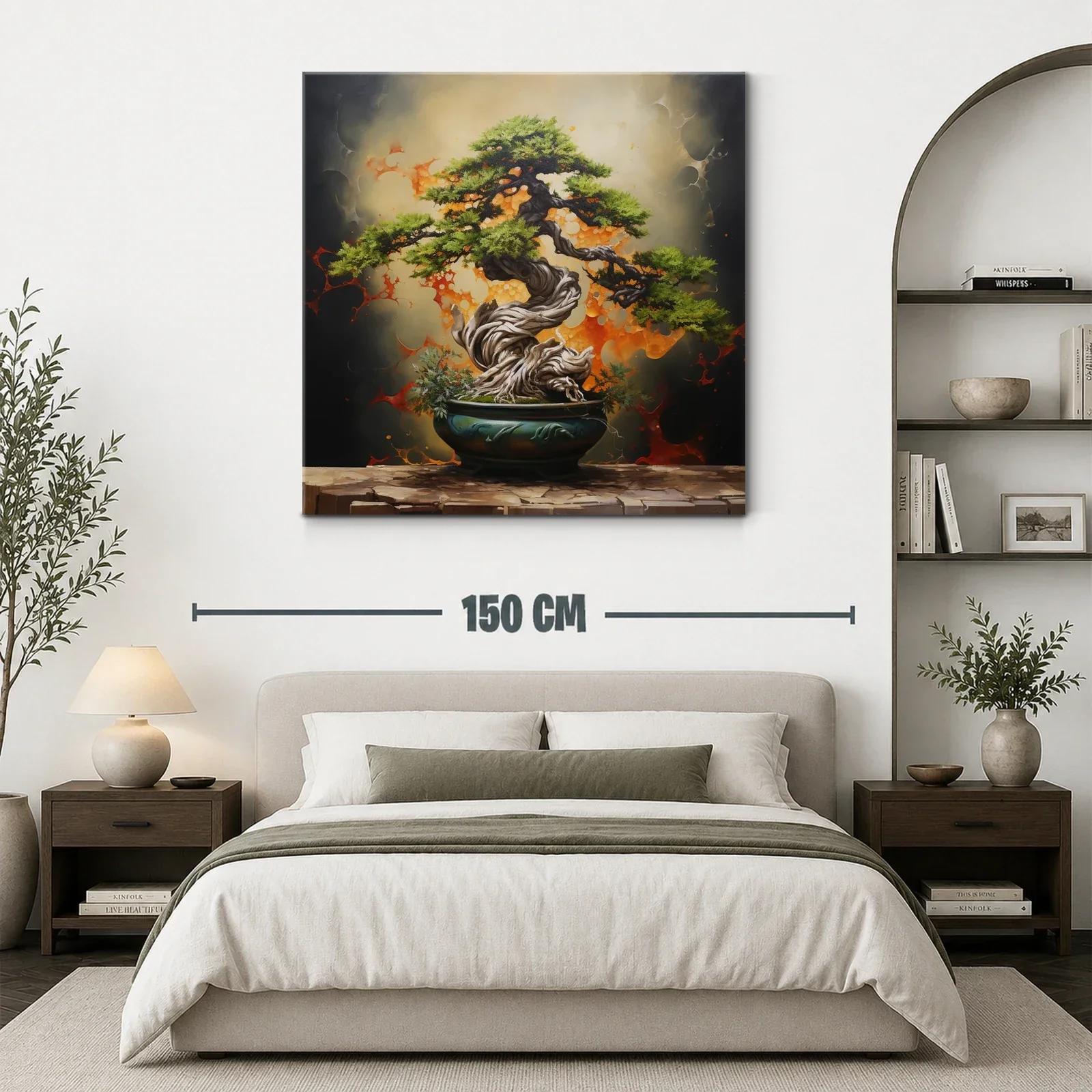 Cuadro Bonsái con Fondo Abstracto en Tonos Cálidos — miniatura 3