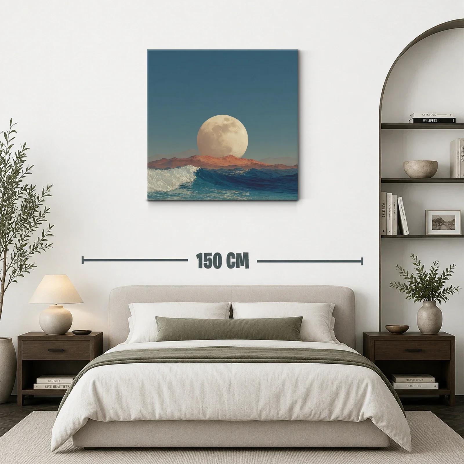 Cuadro con luna gigante sobre horizonte marino al atardecer — miniatura 3
