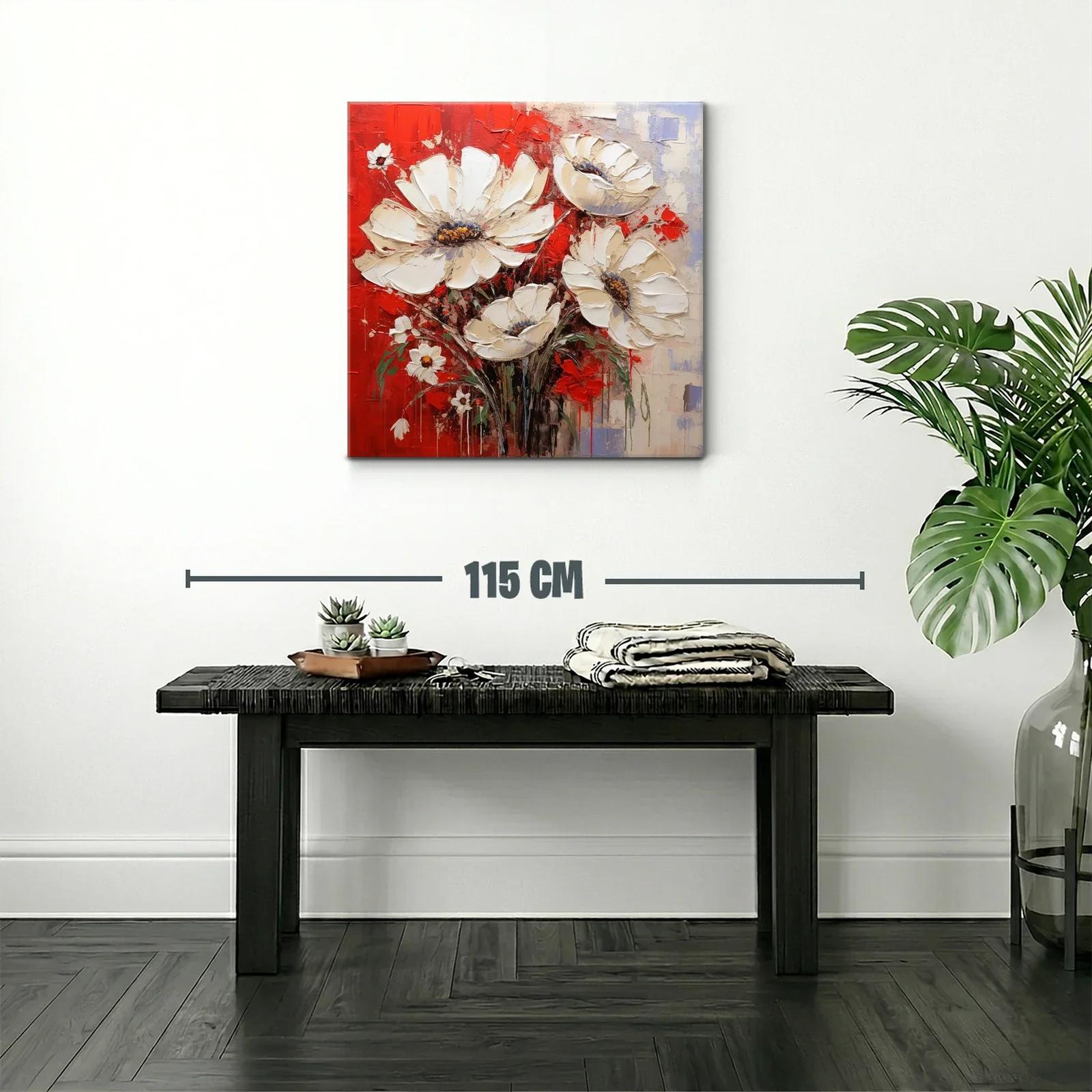 Flores blancas sobre fondo rojo intenso y texturas vibrantes — miniatura 2
