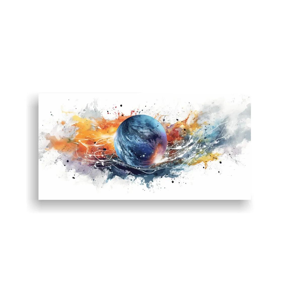 Cuadro planeta azul con salpicaduras y expansión de color