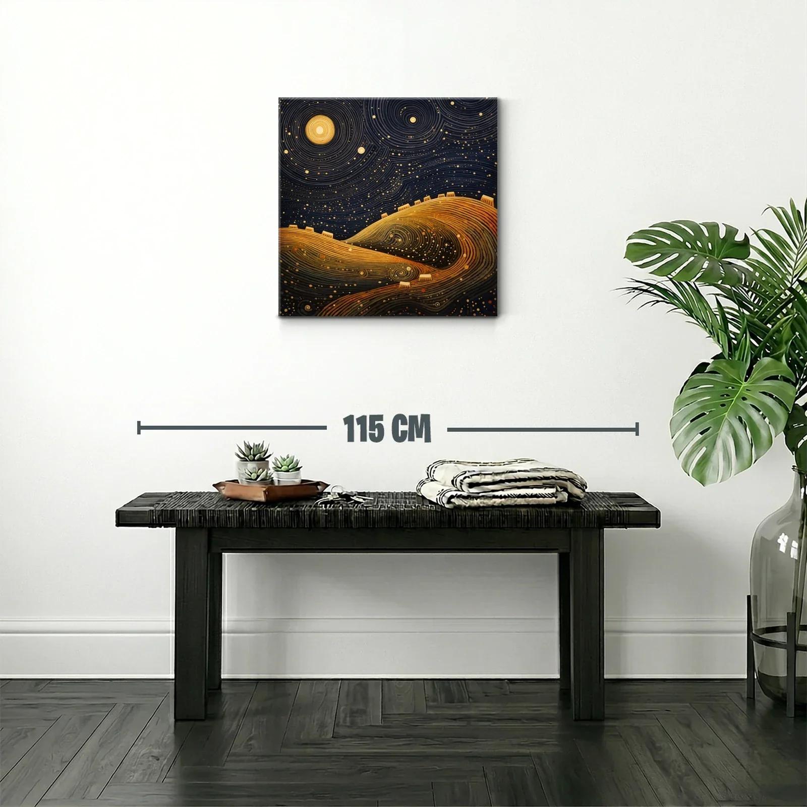 Paisaje nocturno con colinas doradas y cielo estrellado — miniatura 2