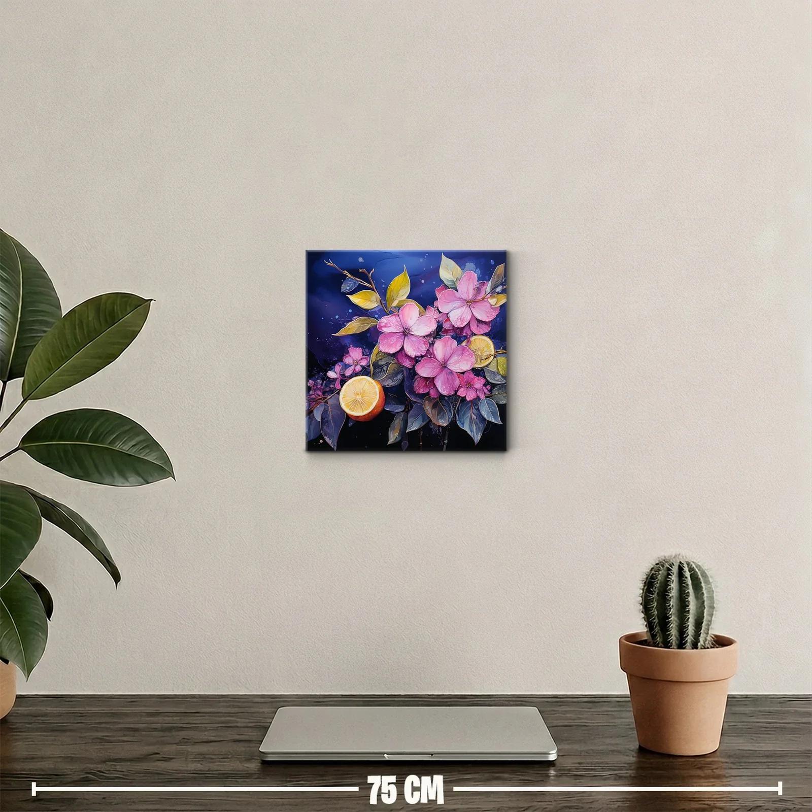 Cuadro decorativo con flores rosas y cítricos vibrantes — miniatura 2