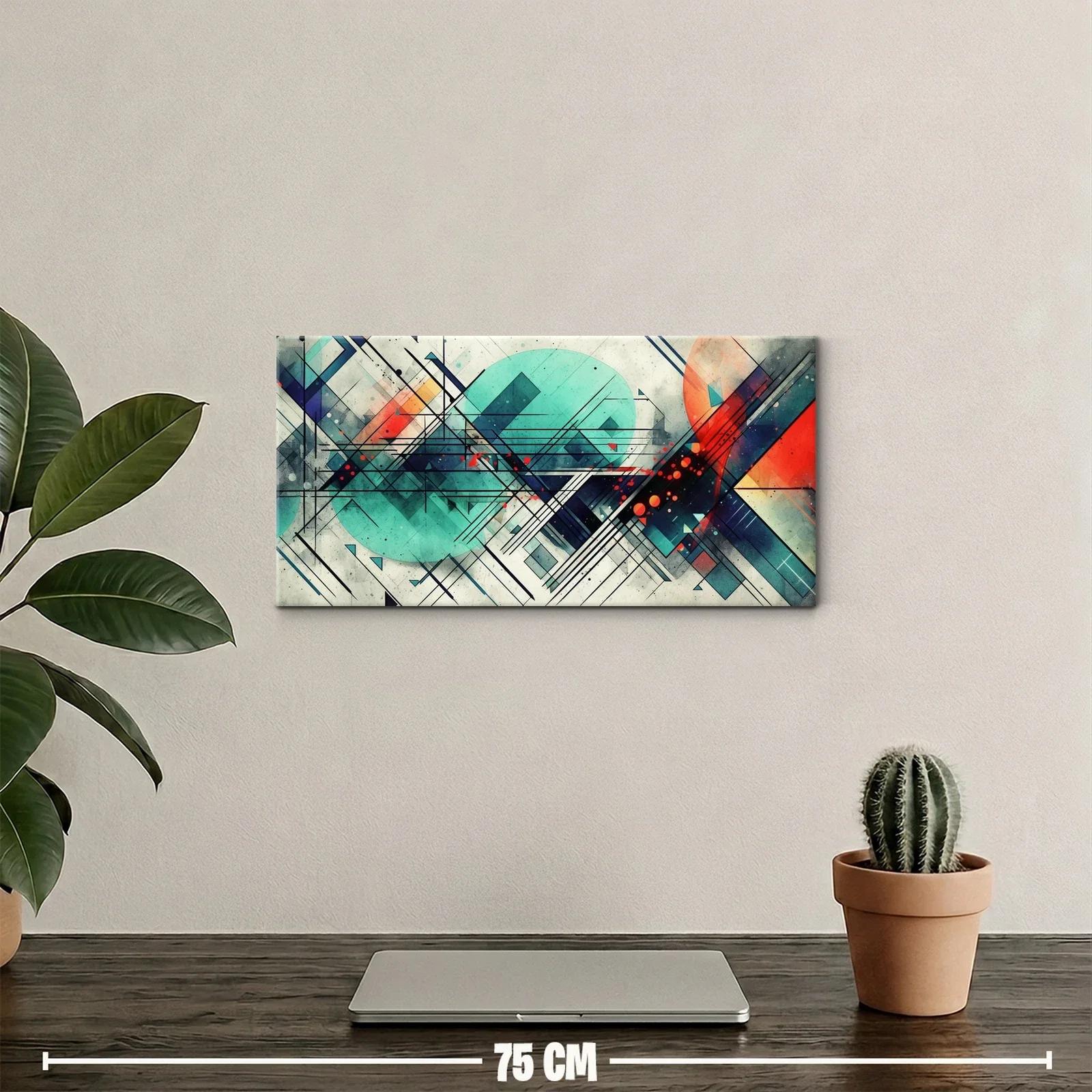 Cuadro abstracto geométrico con líneas diagonales y rectángulos — miniatura 2