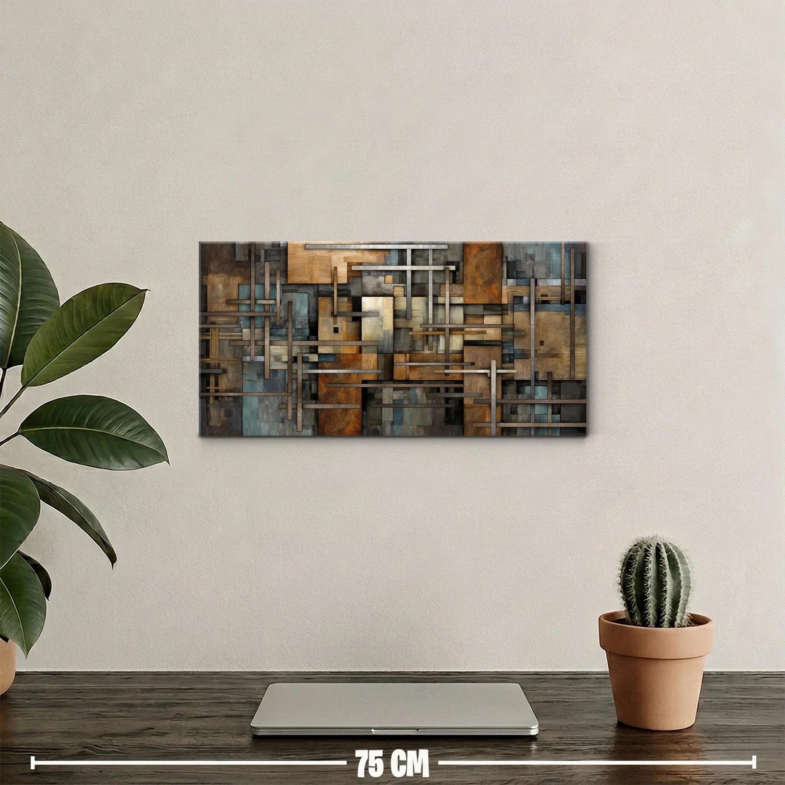 Cuadro abstracto de rectángulos superpuestos con textura envejecida — miniatura 2