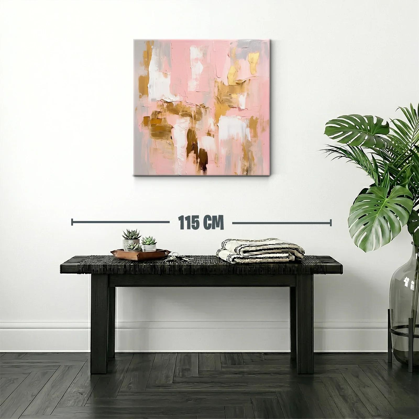 Arte abstracto en tonos rosa y dorado para un ambiente elegante — miniatura 2