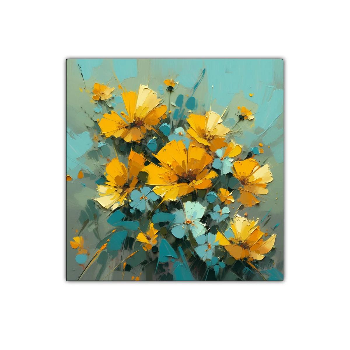 Ramo vibrante de flores amarillas y turquesas — imagen principal