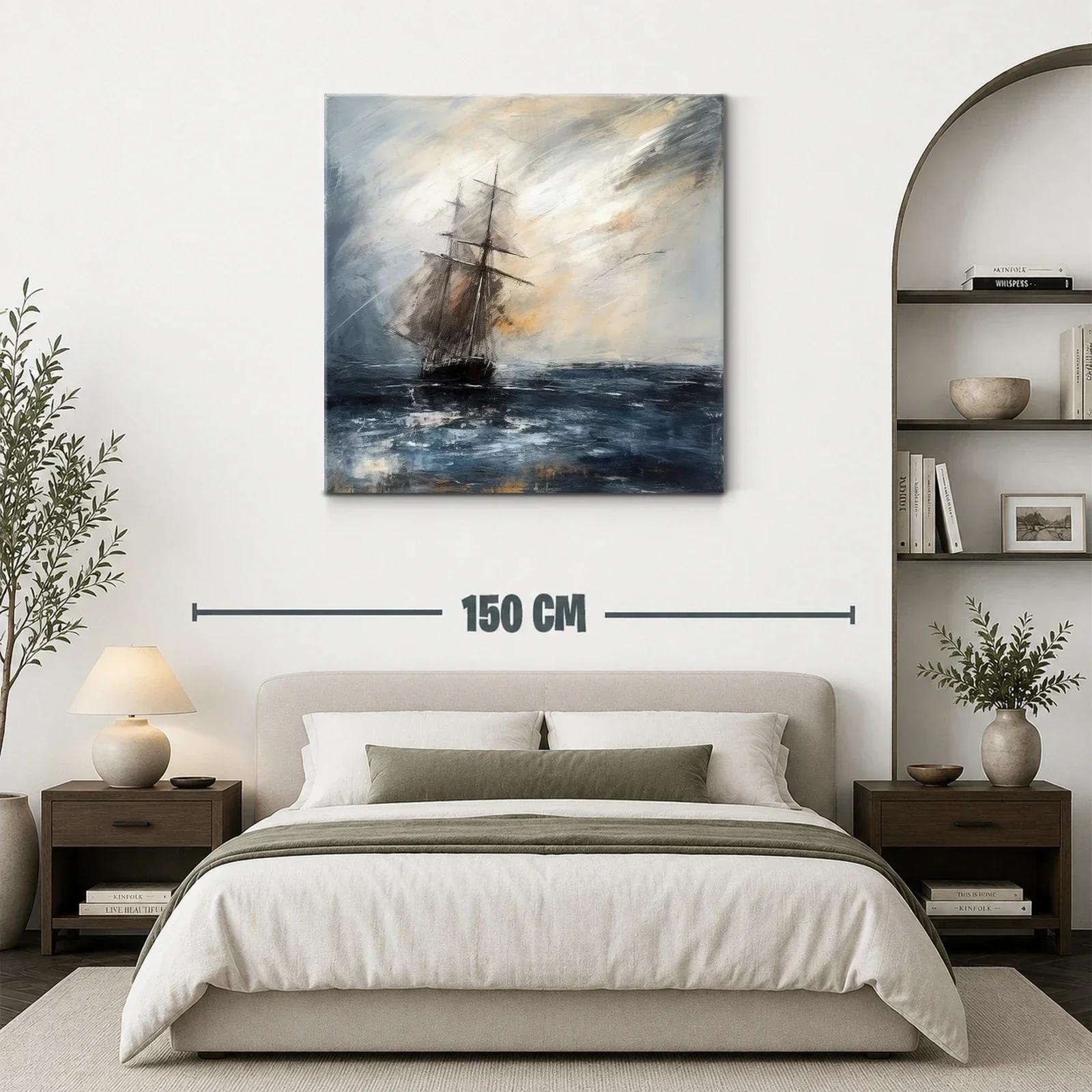 Velero en mar tempestuoso con cielo nublado y luz tenue — miniatura 3