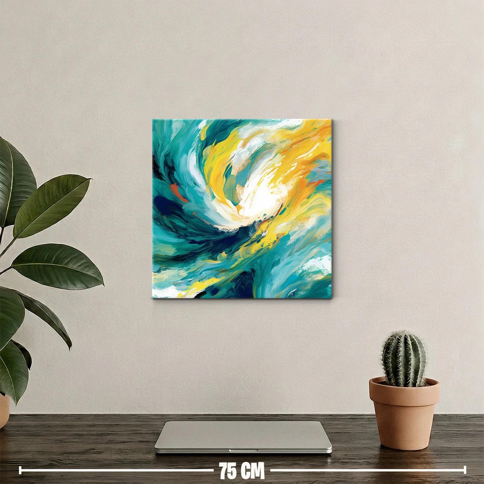 Cuadro abstracto con vibrantes tonos turquesa y amarillo — miniatura 2