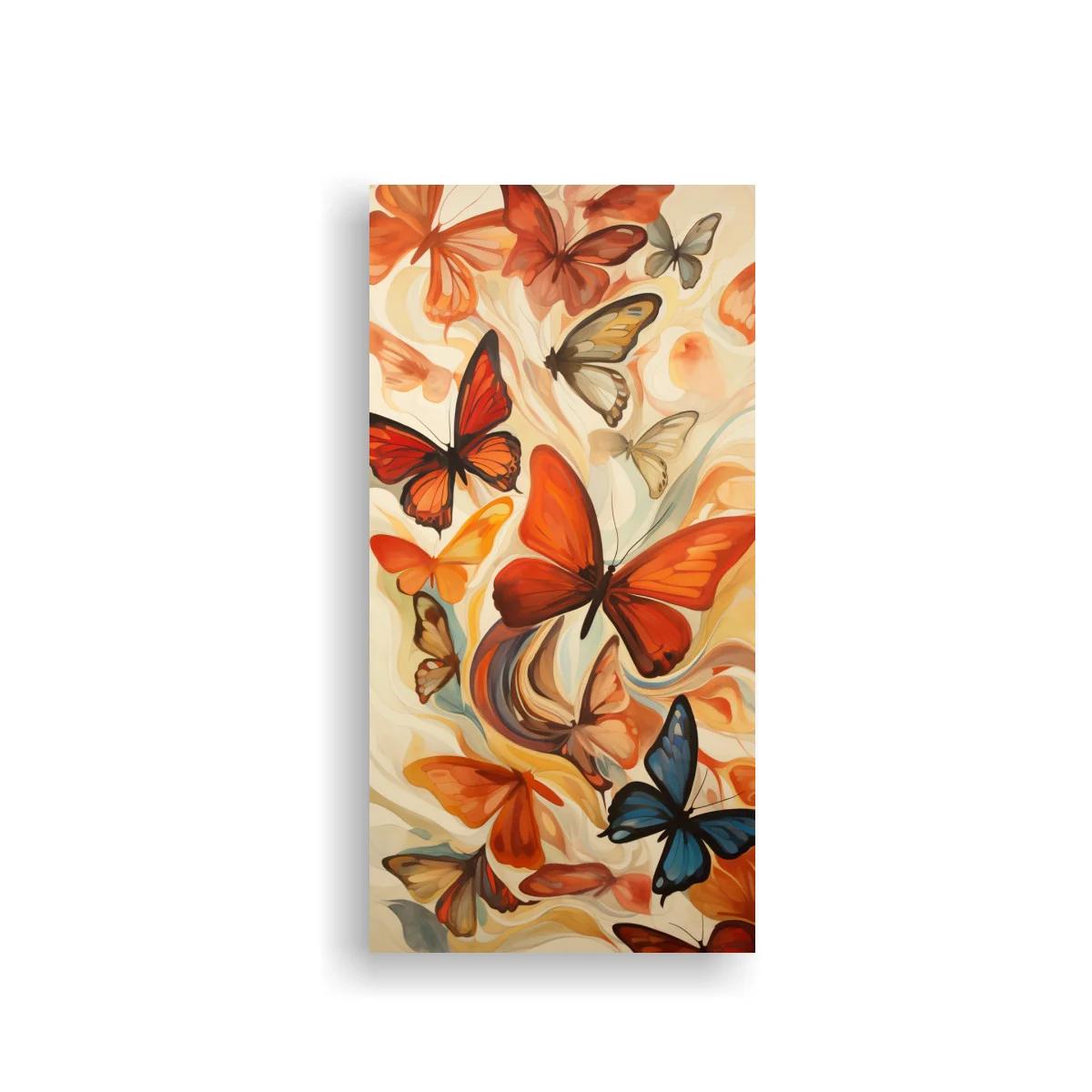 Cuadro mariposas naranjas entre flores anaranjadas