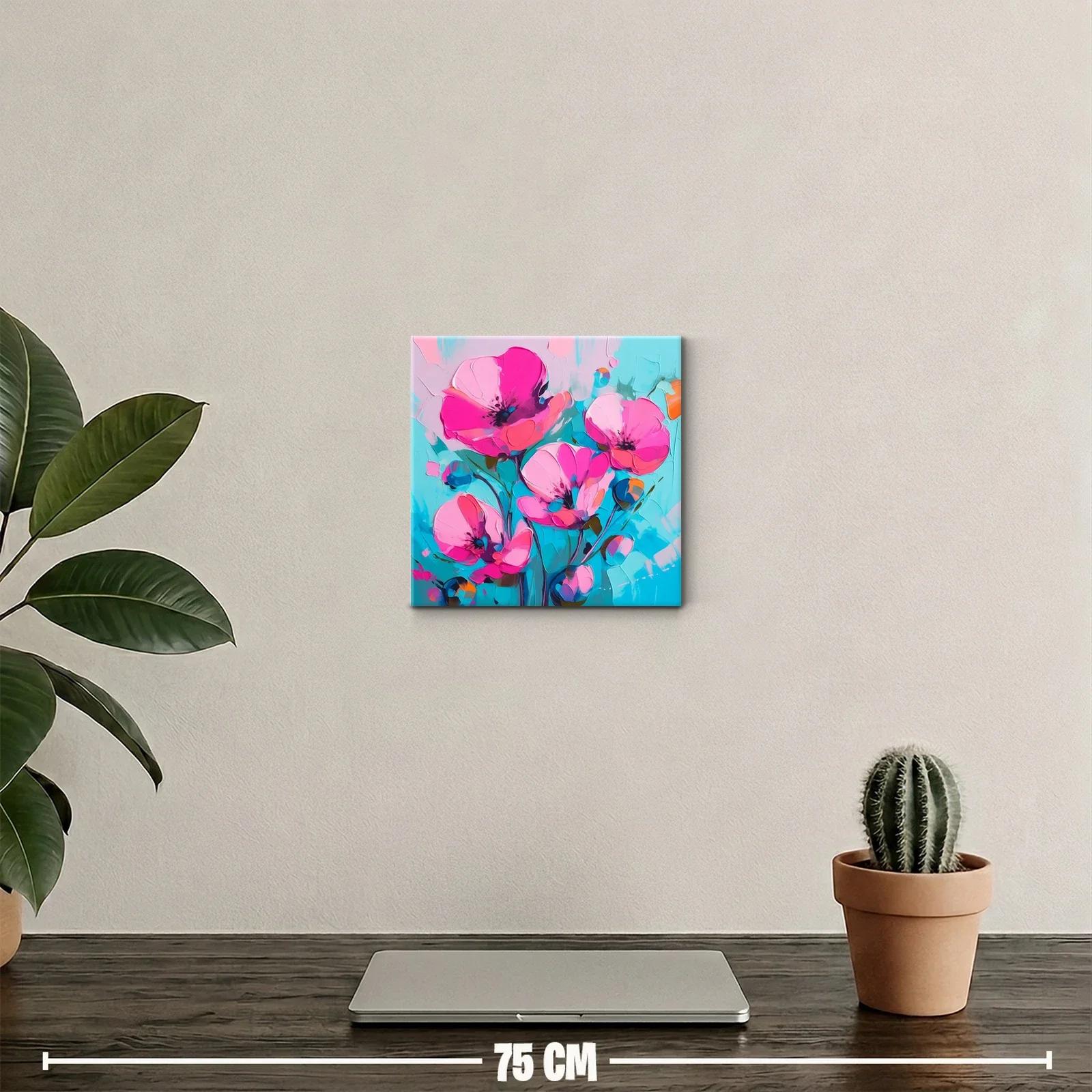 Cuadro floral con vibrantes tonalidades rosa y azul turquesa — miniatura 2