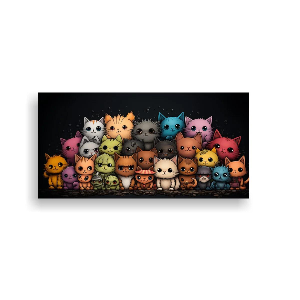 Cuadro grupo de gatos de colores en fila panorámica