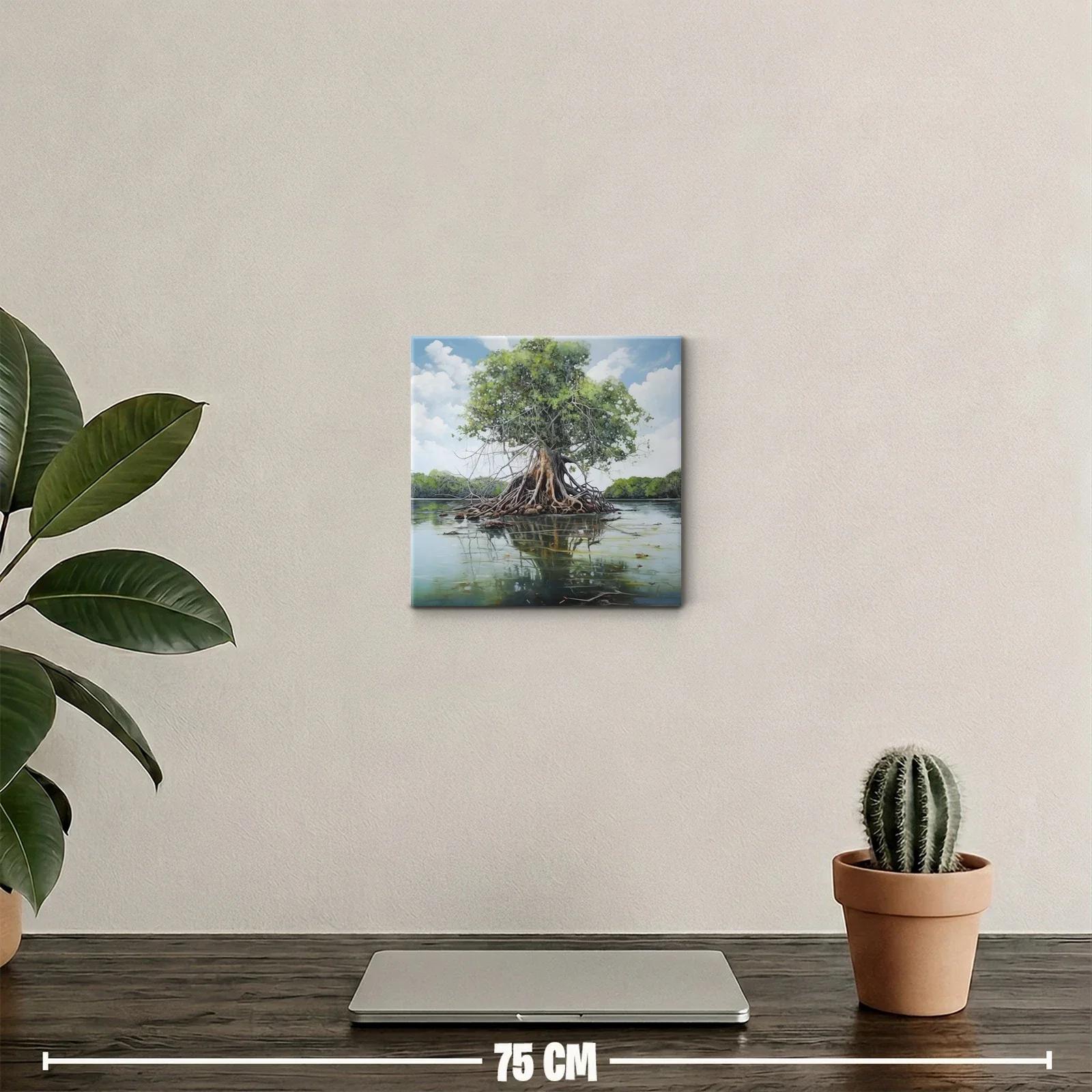 Árbol solitario con raíces expuestas en aguas tranquilas — miniatura 2