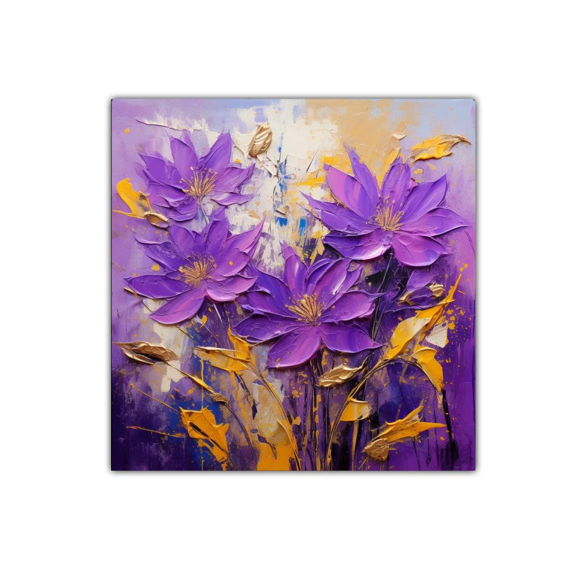 Vibrante composición floral en tonos violeta y dorado