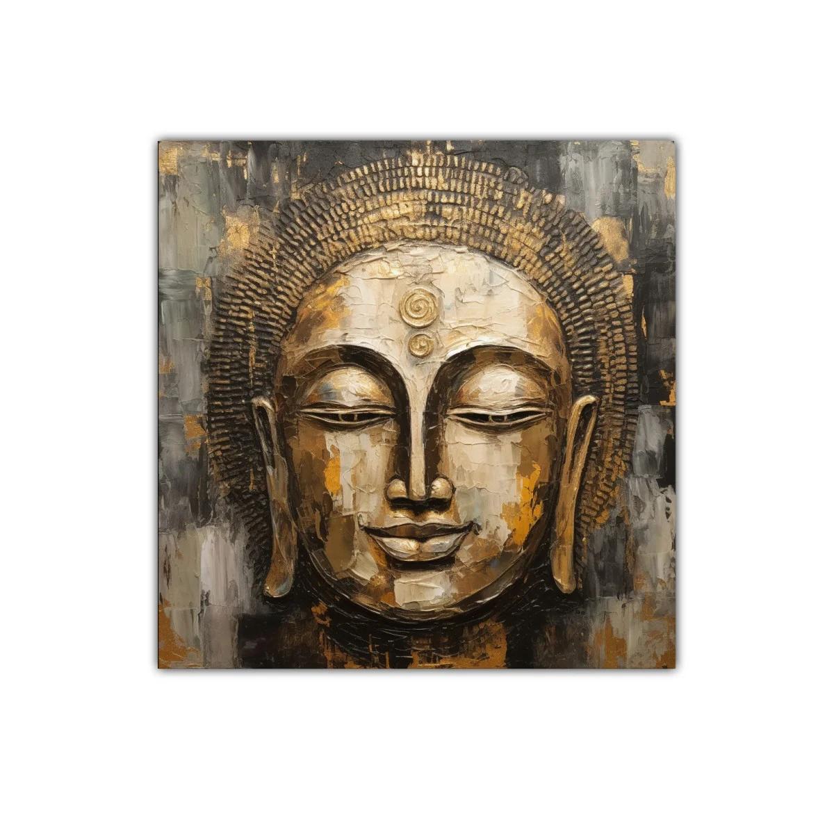 Rostro de Buda sereno con tonos dorados y grises — imagen principal