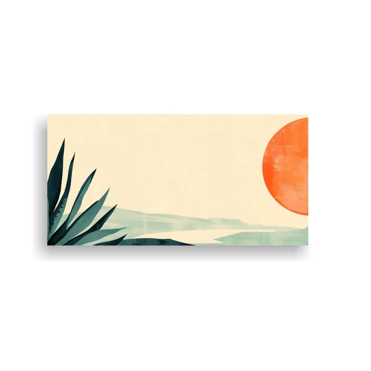 Cuadro sol naranja sobre paisaje desértico con agave — imagen principal