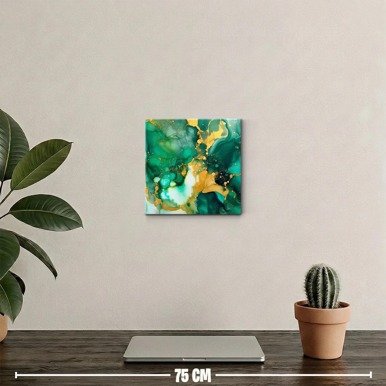 Cuadro decorativo abstracto en tonos verdes y dorados — miniatura 2