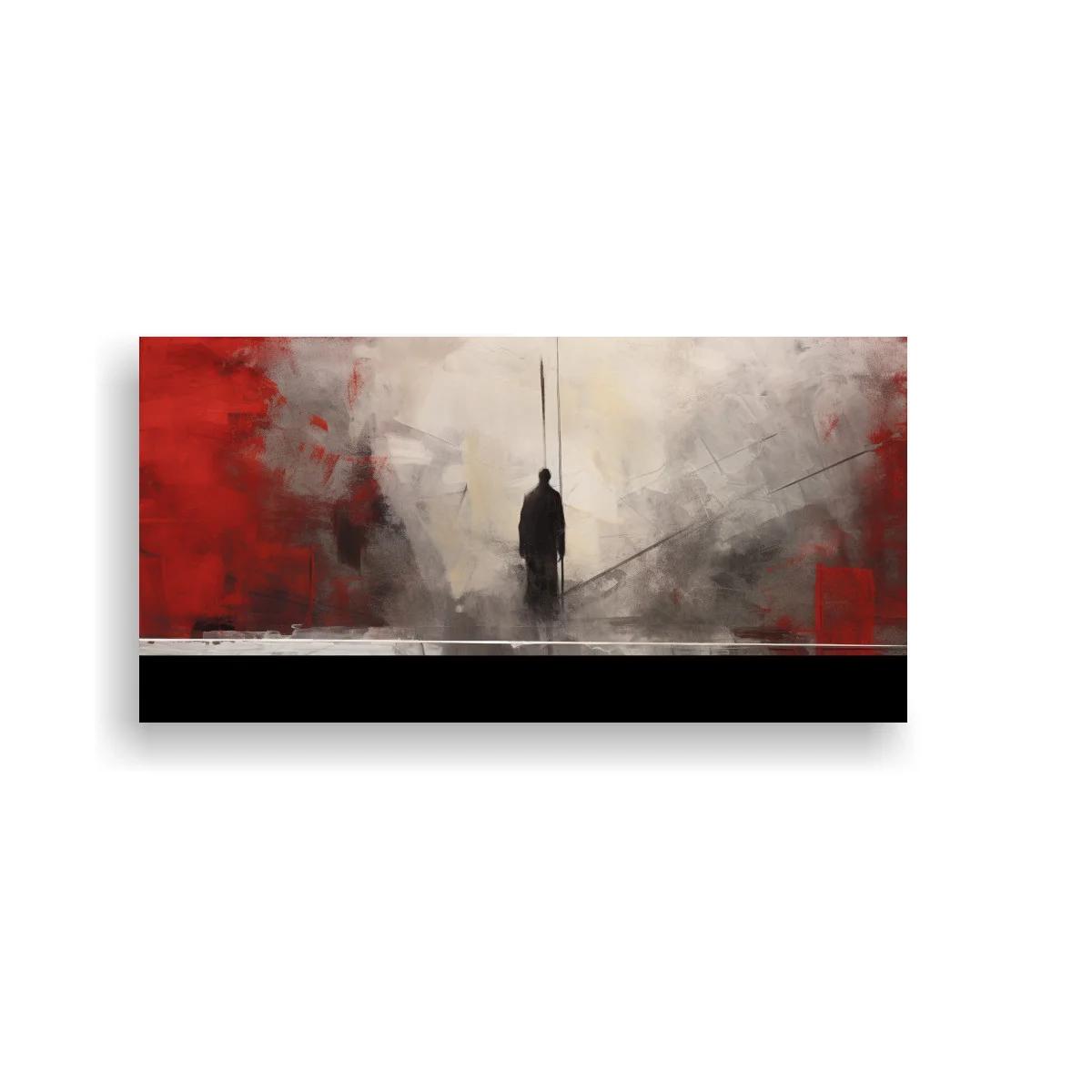 Cuadro figura humana solitaria en niebla con bloques rojos