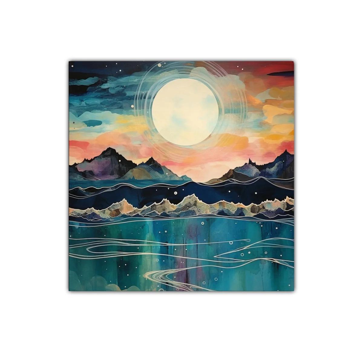 Paisaje nocturno con luna llena sobre montañas y mar — imagen principal
