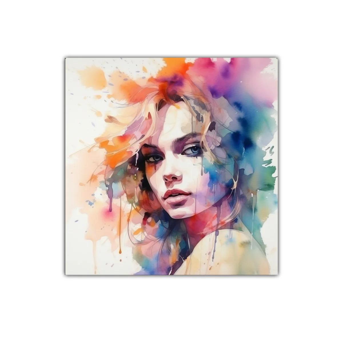 Retrato femenino vibrante con explosión de color