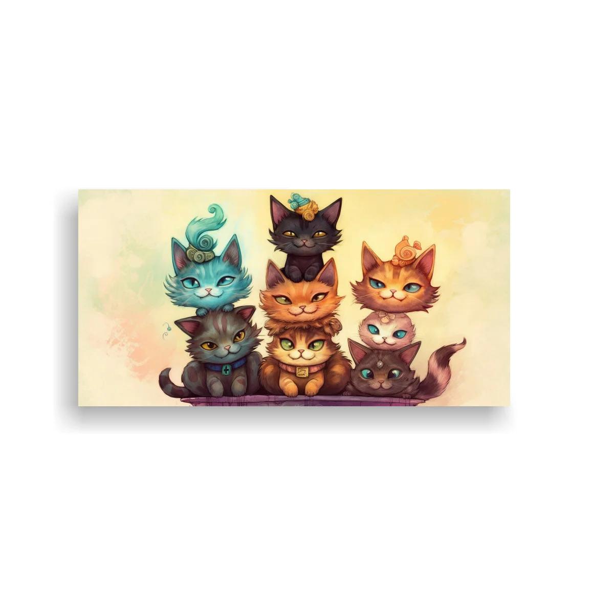 Cuadro grupo de gatos con coronas pequeñas