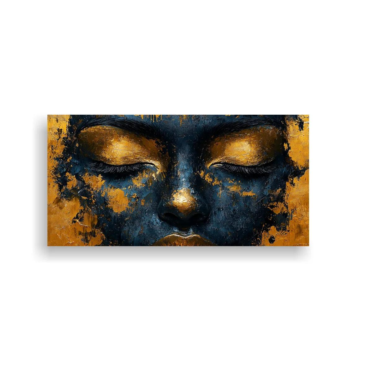 Cuadro rostro de Buda con alto contraste y textura pictórica