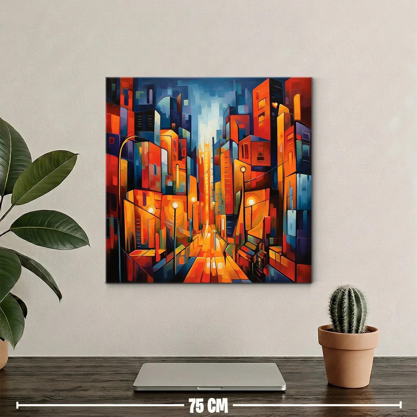 Cuadro vibrante de ciudad iluminada al atardecer — miniatura 2