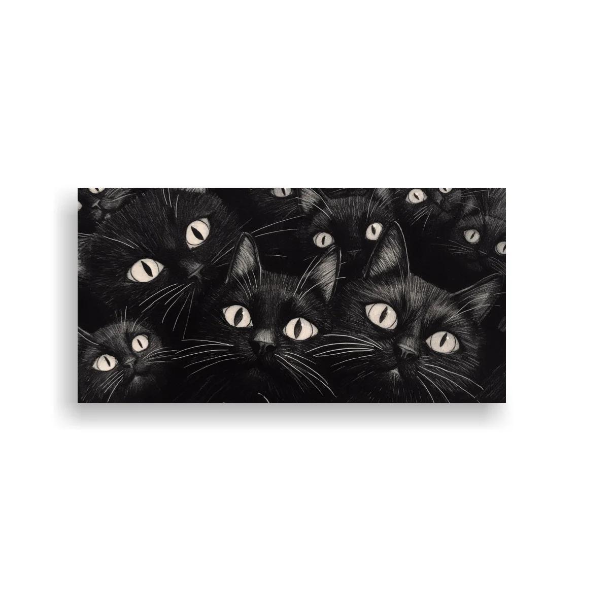 Cuadro grupo de gatos negros con bigotes blancos
