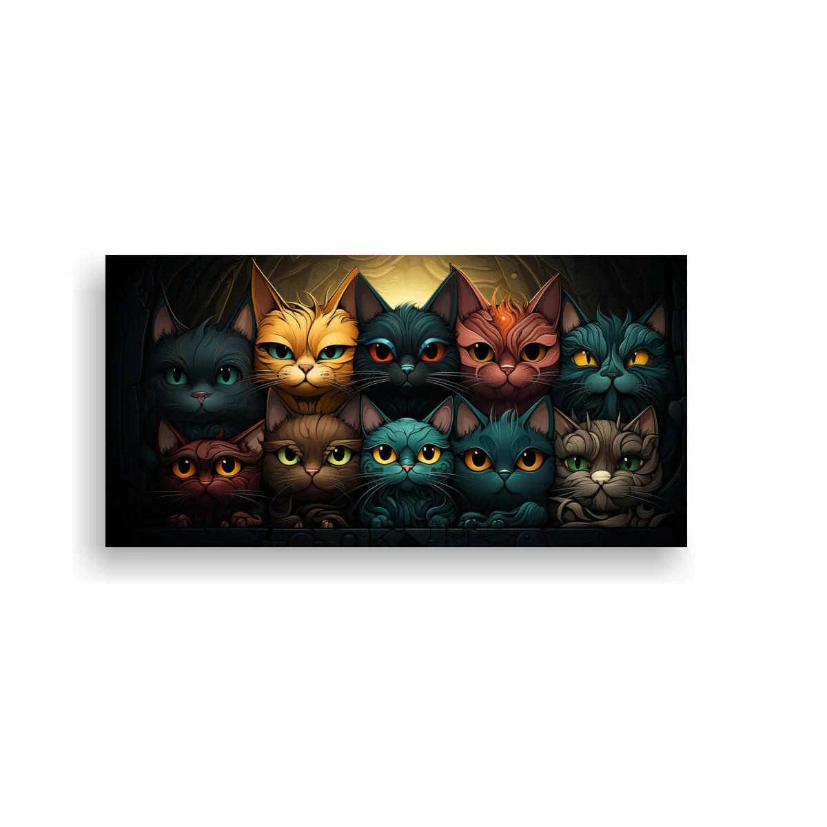 Cuadro grupo de gatos con ojos grandes y brillo dorado