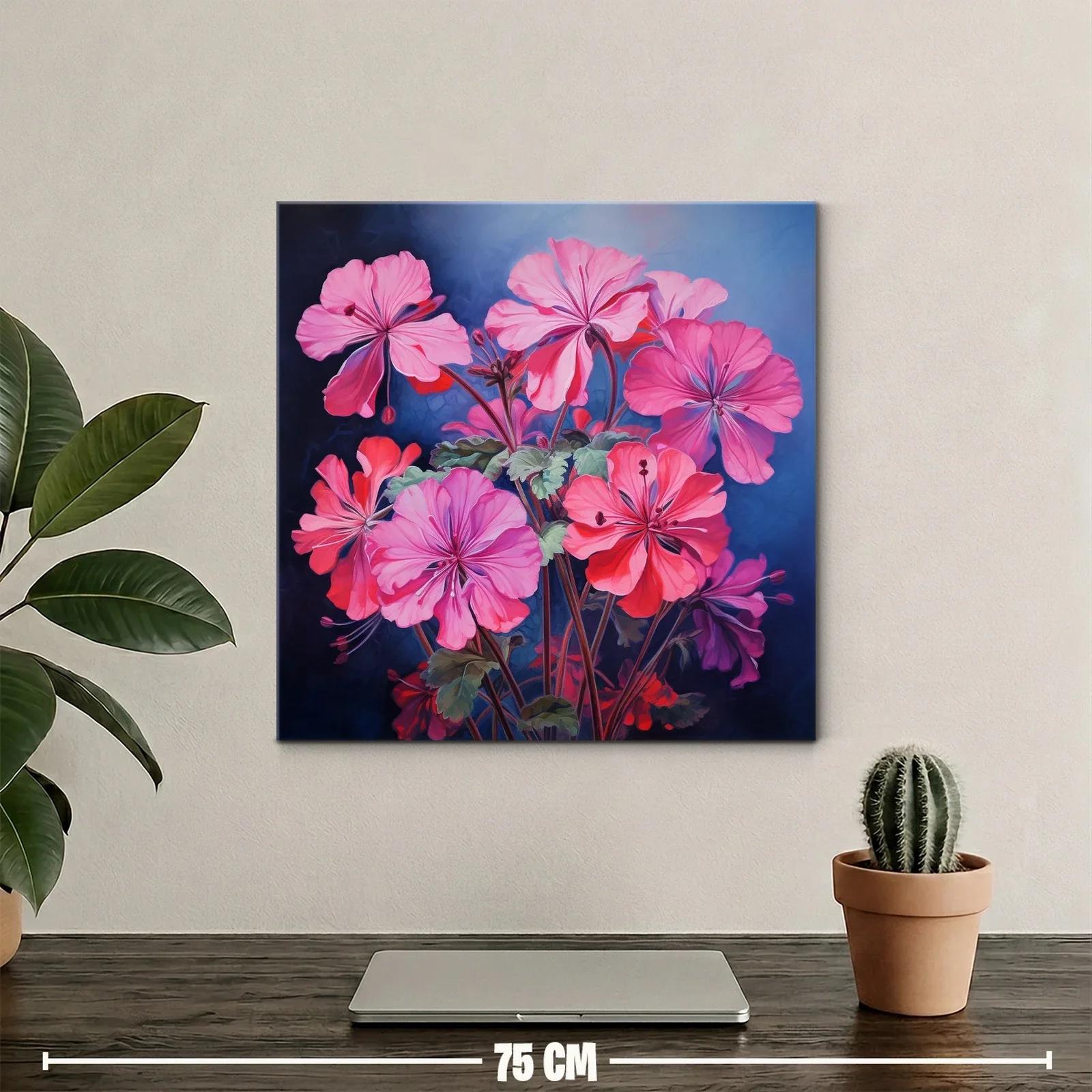 Cuadro vibrante con flores rosas sobre fondo azul oscuro — miniatura 2