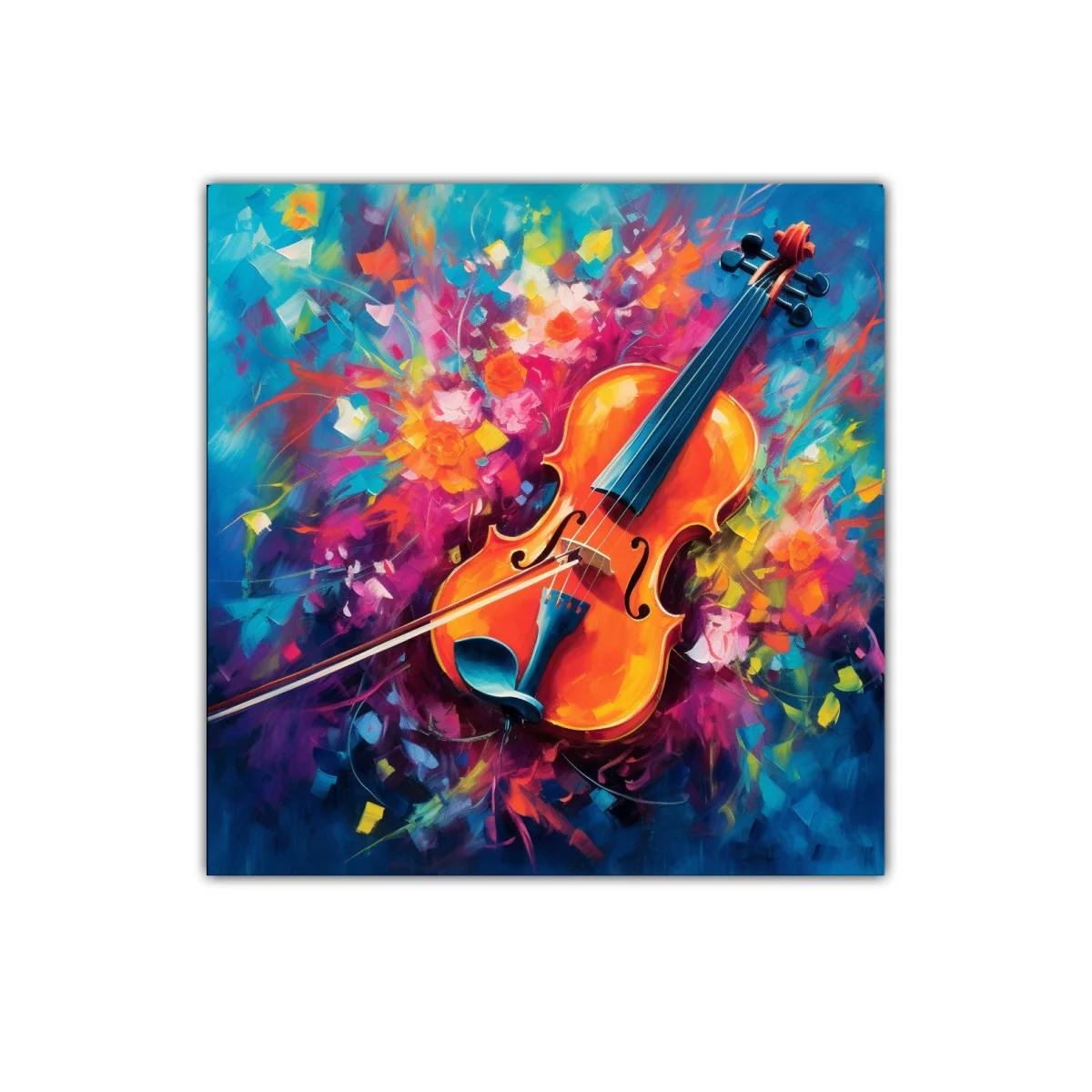 Violín vibrante con estallido de flores coloridas