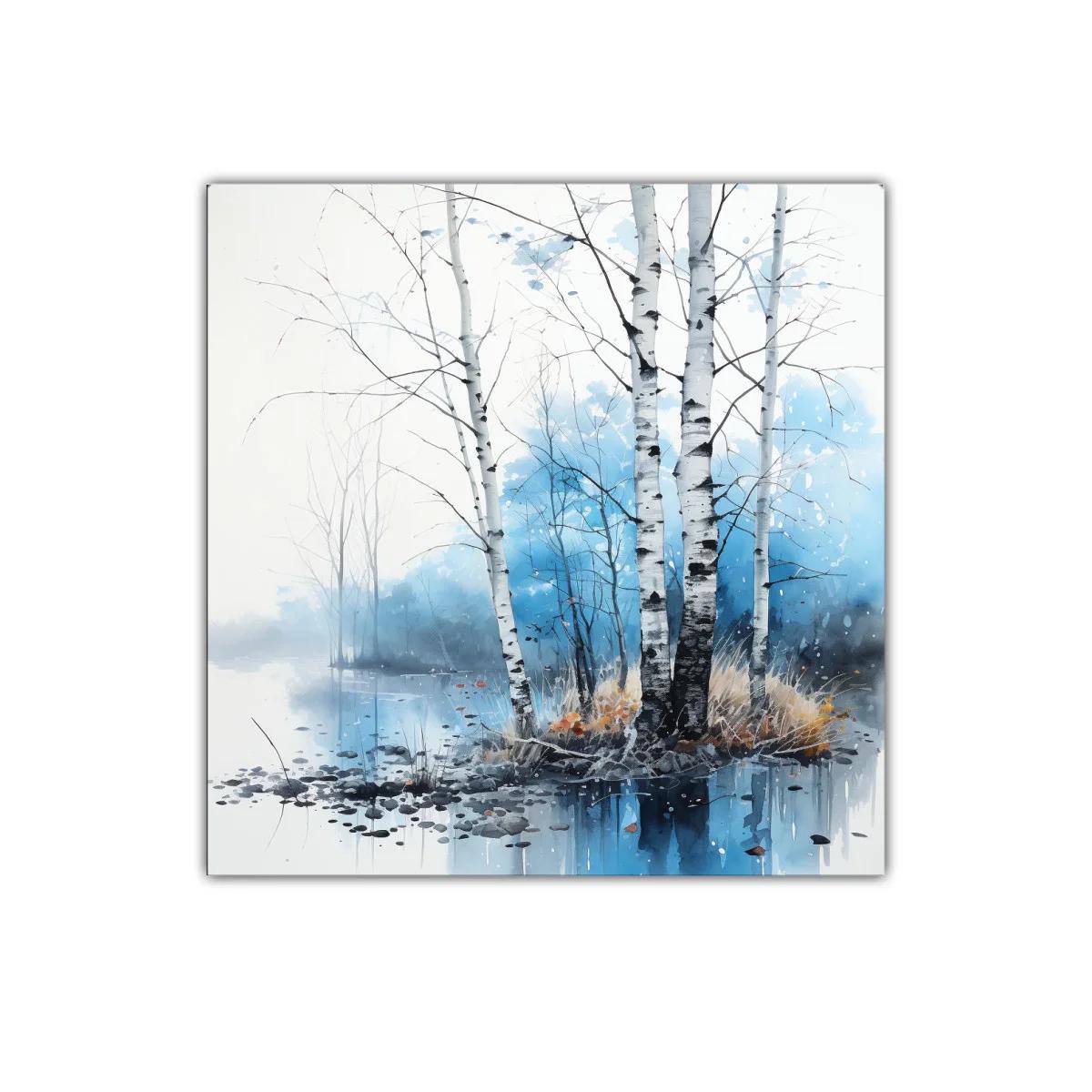 Tranquilidad junto al lago con abedules en tonos azules — imagen principal