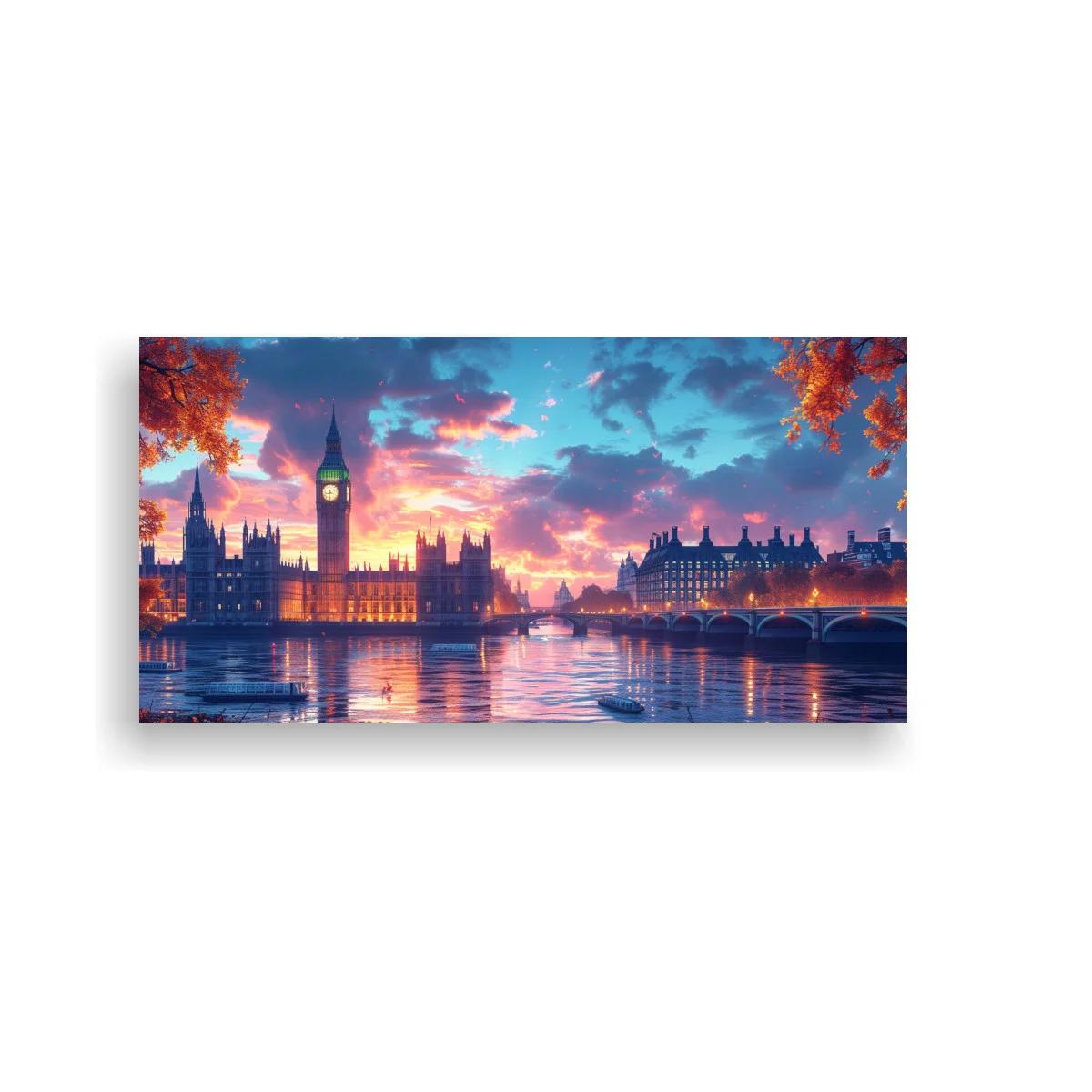 Cuadro Big Ben y el Palacio de Westminster al atardecer con reflejo