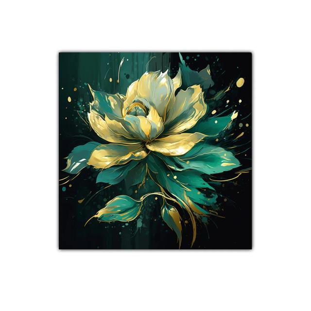 Flor dorada sobre fondo oscuro en diseño elegante