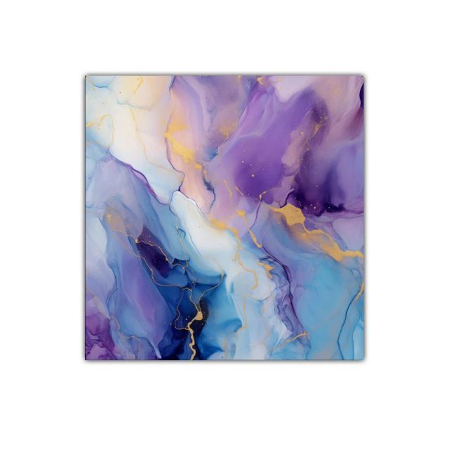 Cuadro abstracto en tonos azul y violeta con detalles dorados
