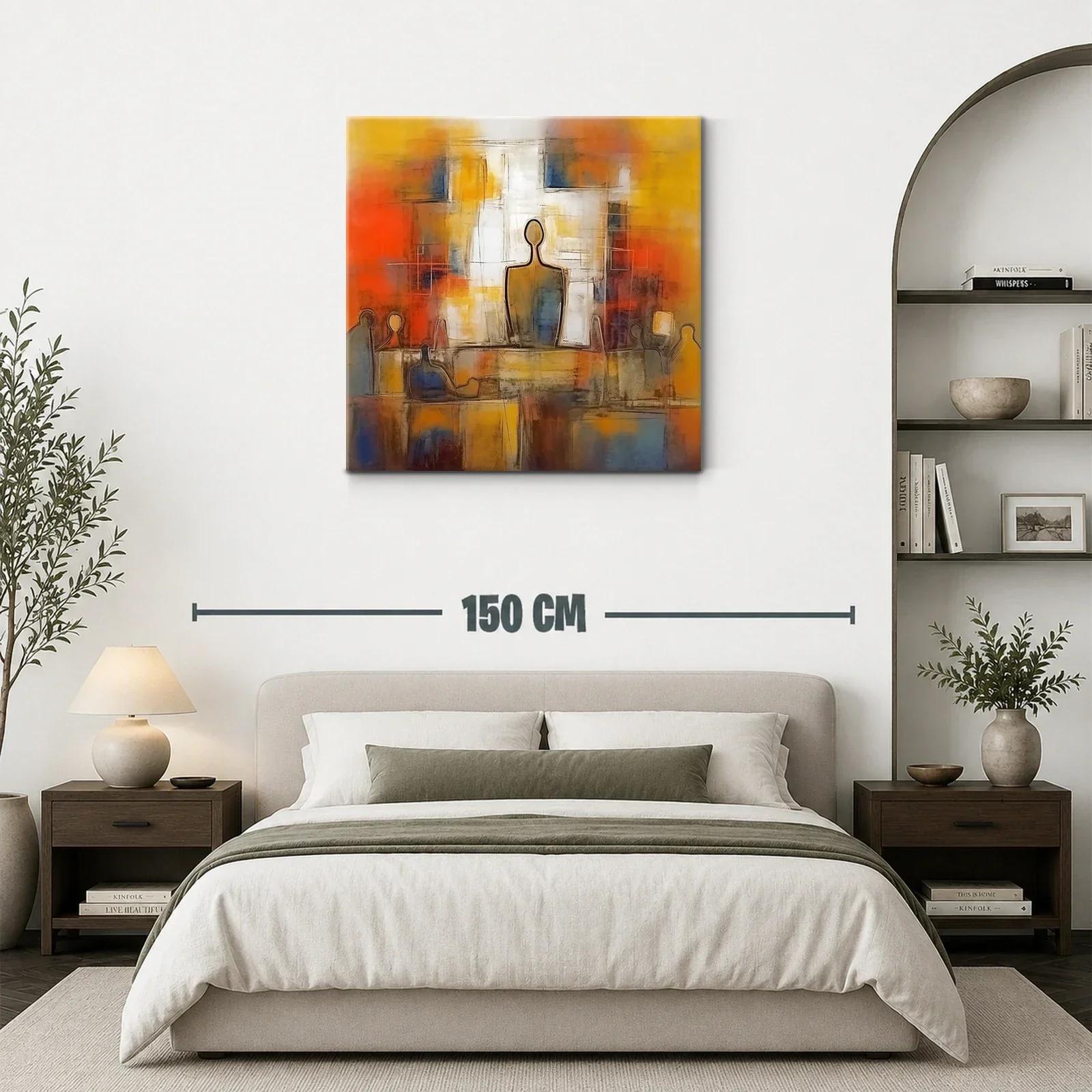Cuadro abstracto con figuras humanas y tonos cálidos vibrantes — miniatura 3