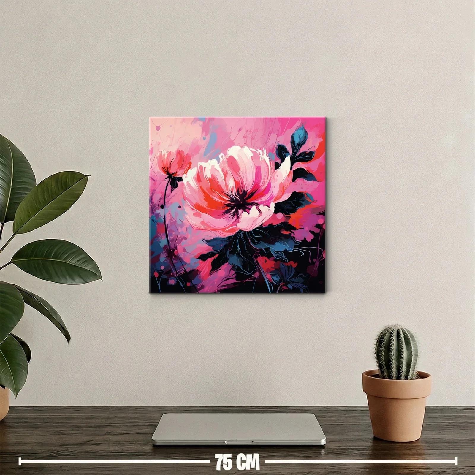 Cuadro floral vibrante con tonos rosas y rojos intensos — miniatura 2