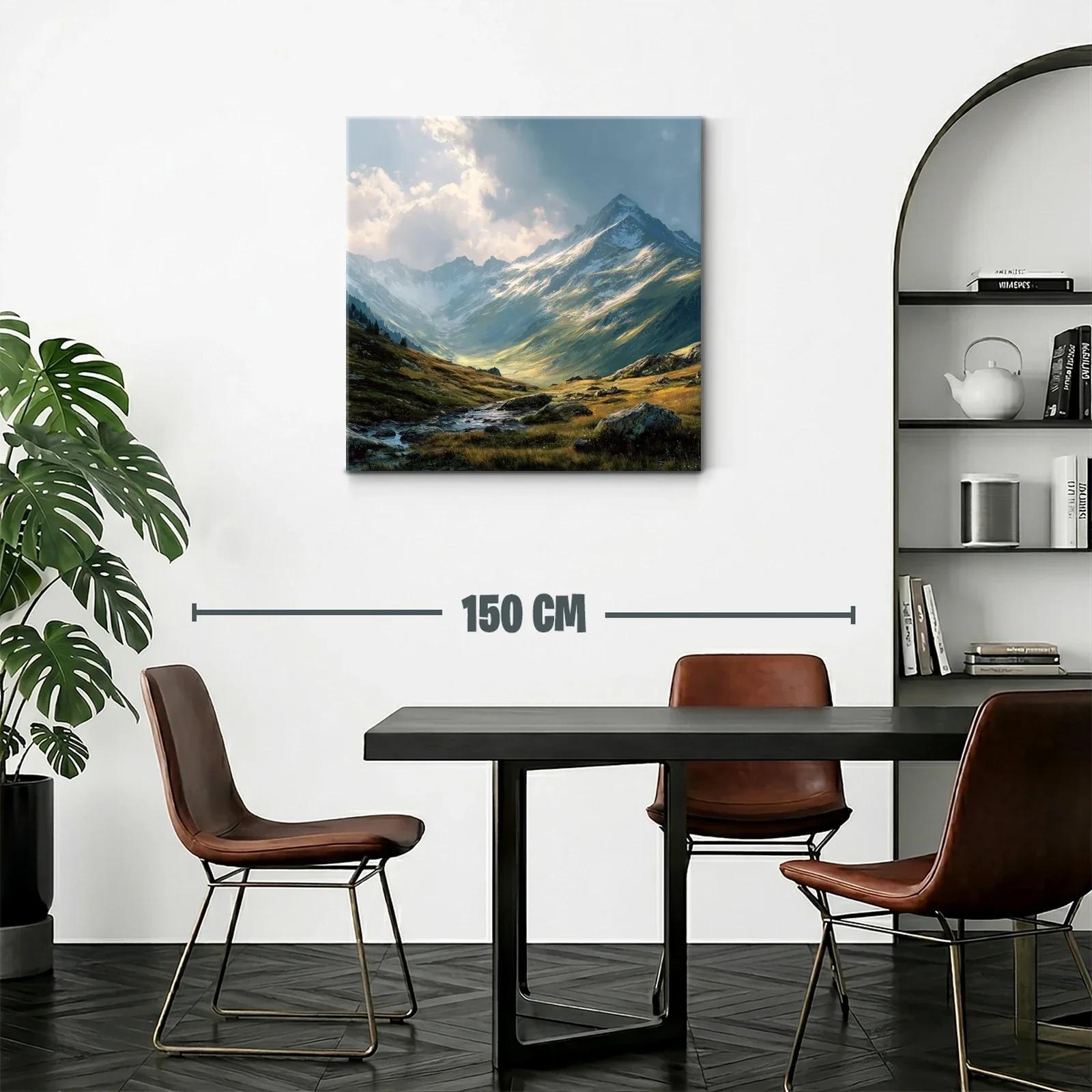 Paisaje de montaña con cielo dramático y río sereno — miniatura 2