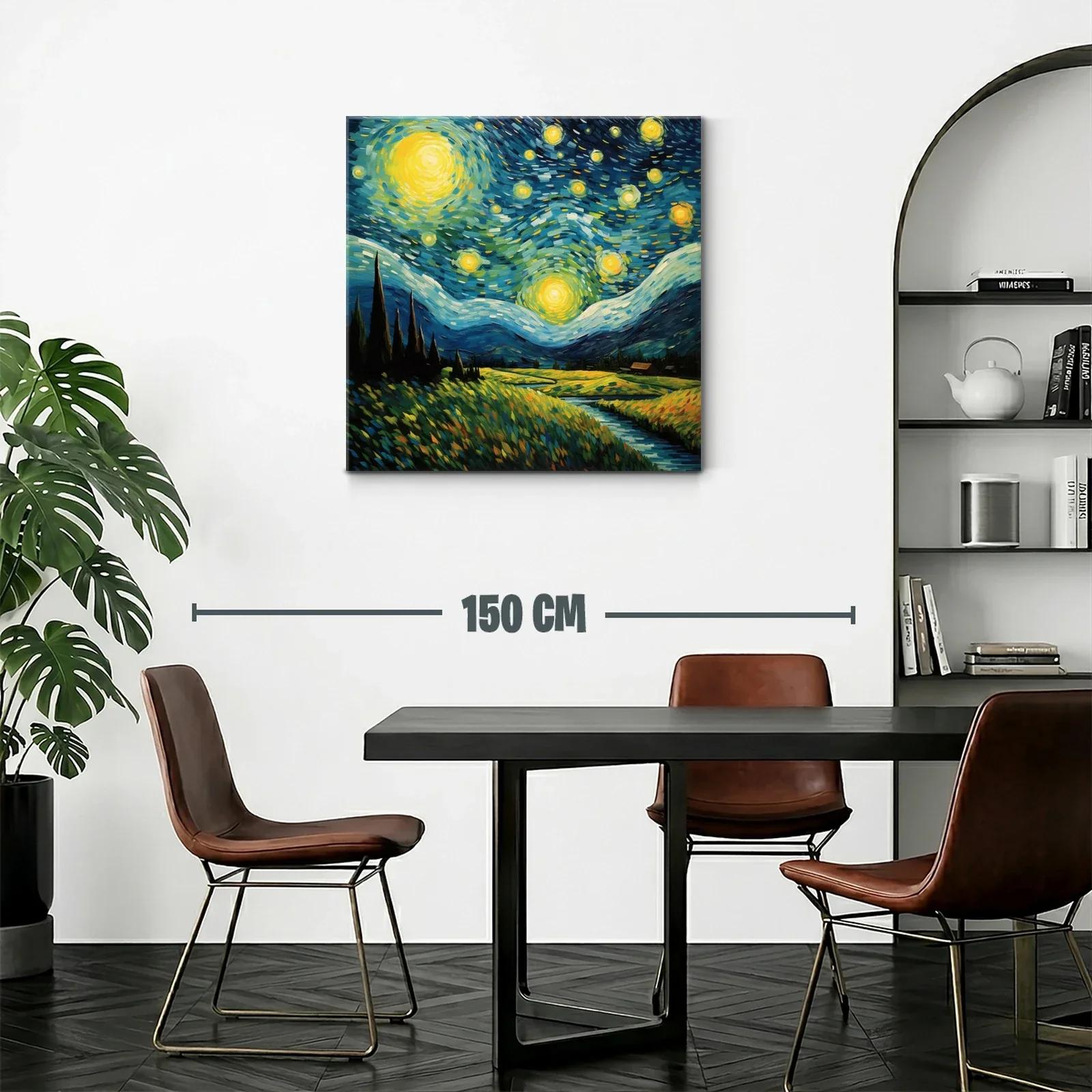 Paisaje nocturno vibrante con cielo estrellado y campo iluminado — miniatura 2