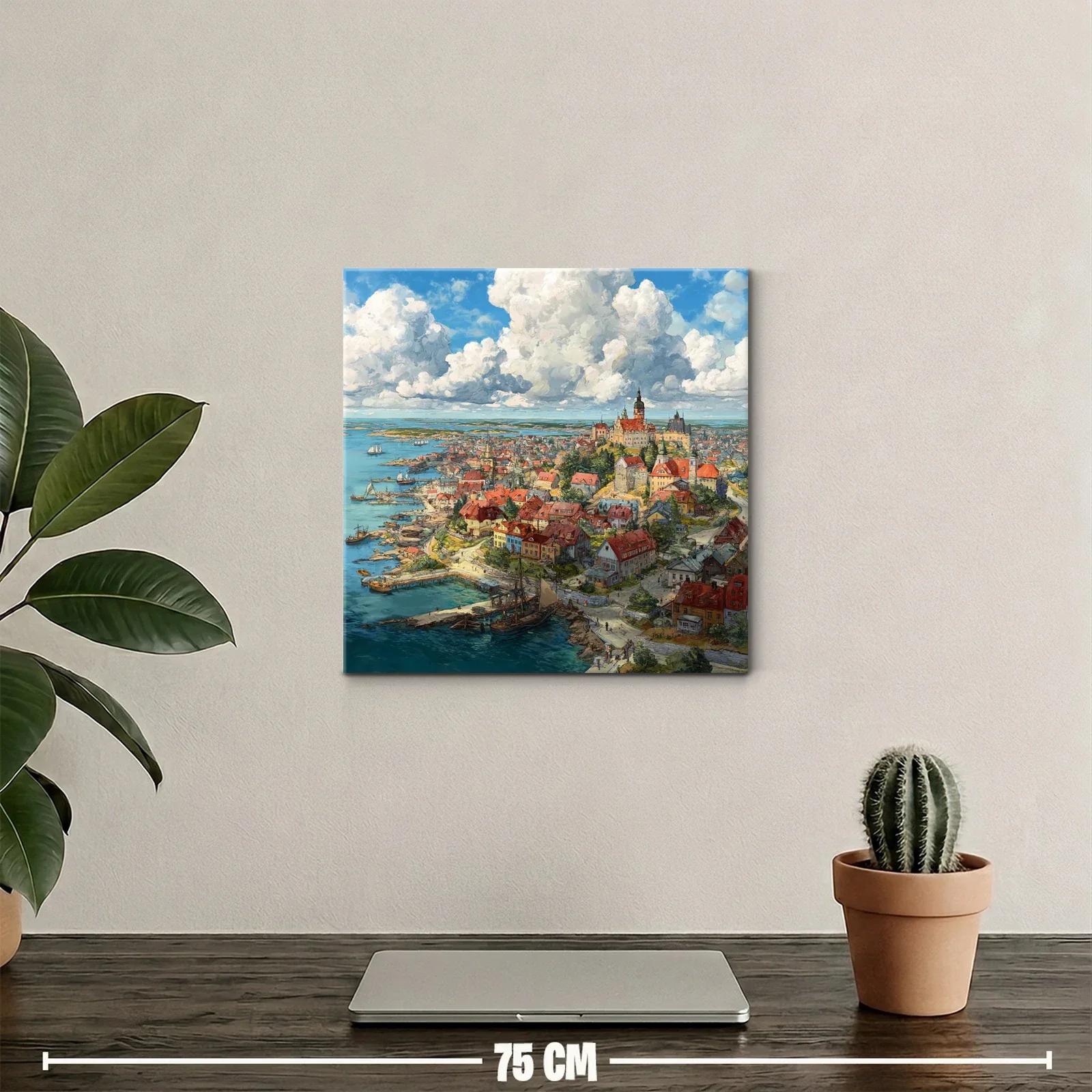 Vista panorámica de pueblo costero bajo cielo dramático — miniatura 2