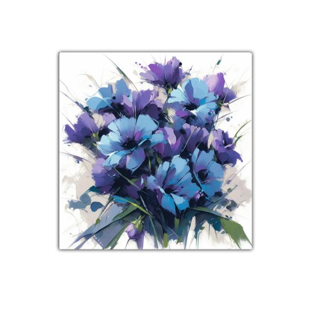 Ramo vibrante de flores en tonos azules y morados