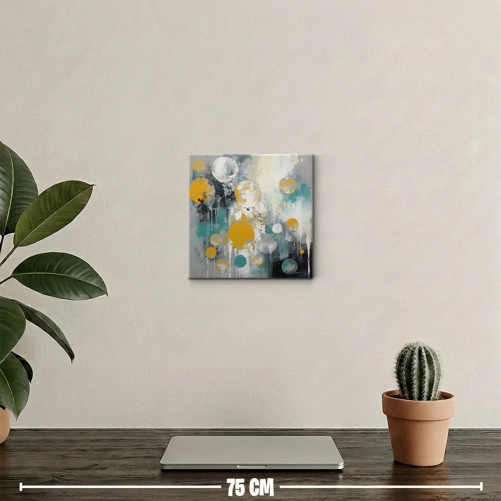 Cuadro abstracto con esferas doradas y tonos azulados — miniatura 2