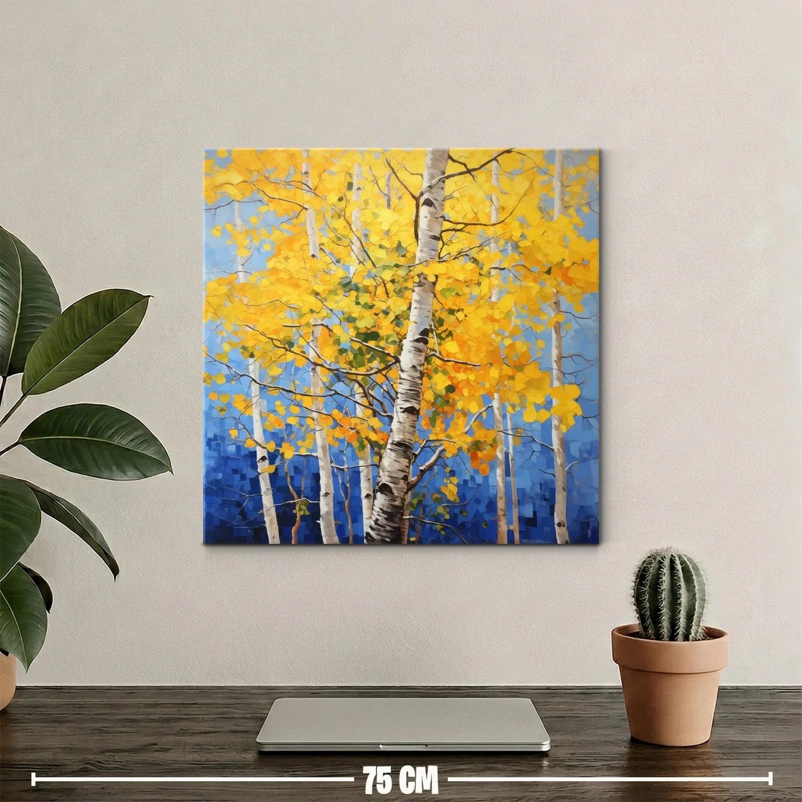 Bosque de abedules con hojas doradas y cielo azul — miniatura 2