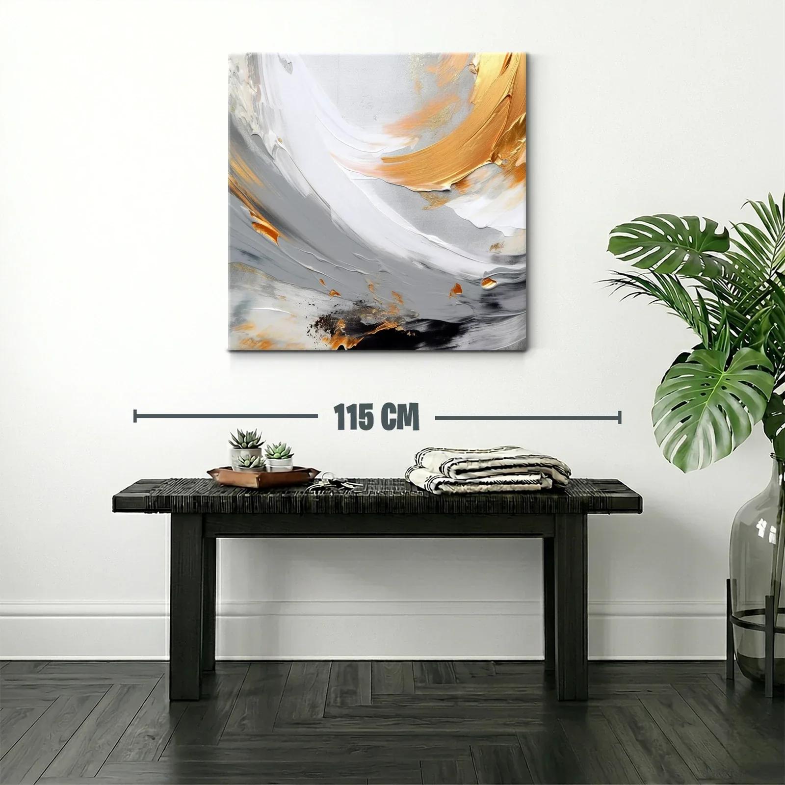 Cuadro abstracto con tonos grises y dorados elegantes — miniatura 2