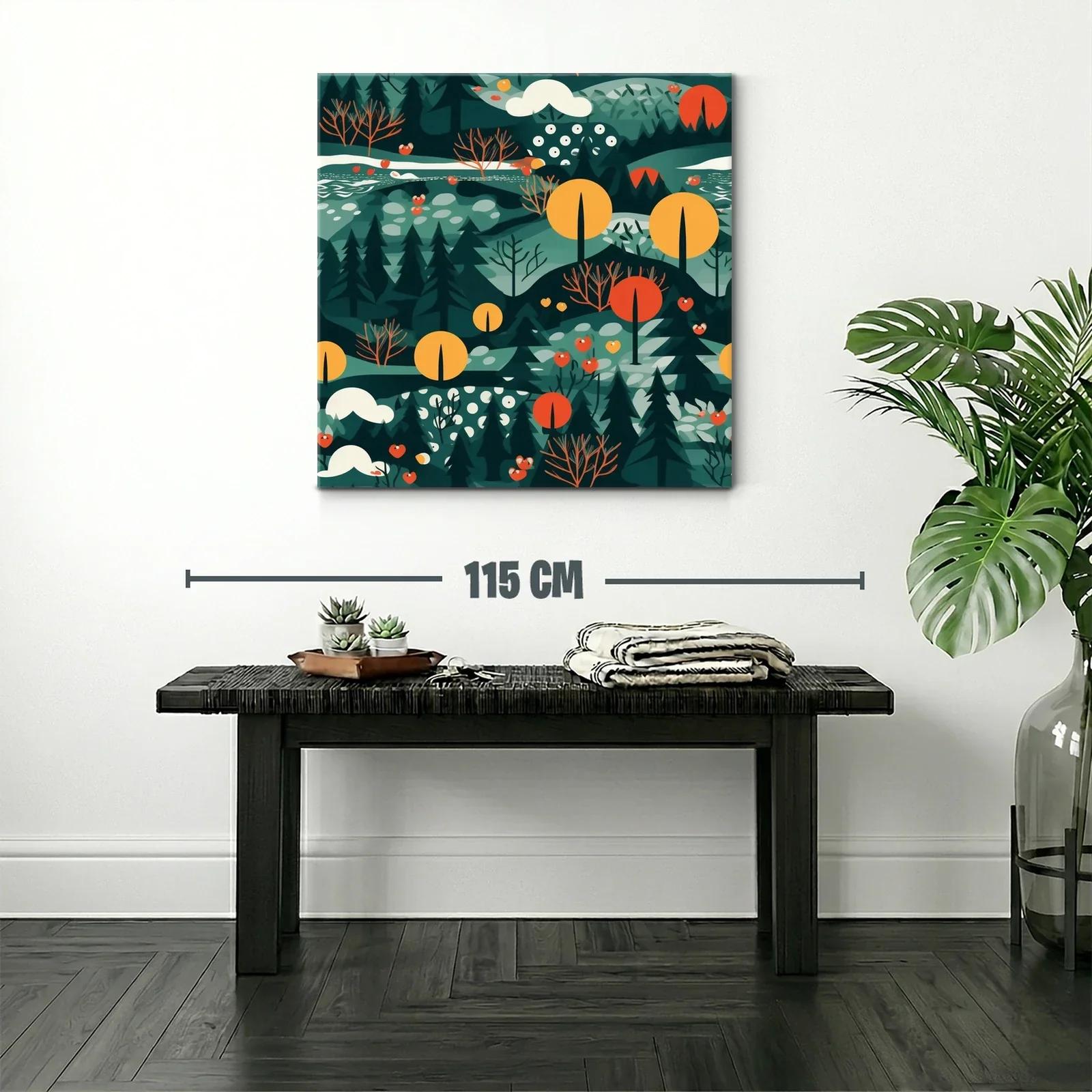 Paisaje abstracto con árboles en tonos cálidos y verdes — miniatura 2