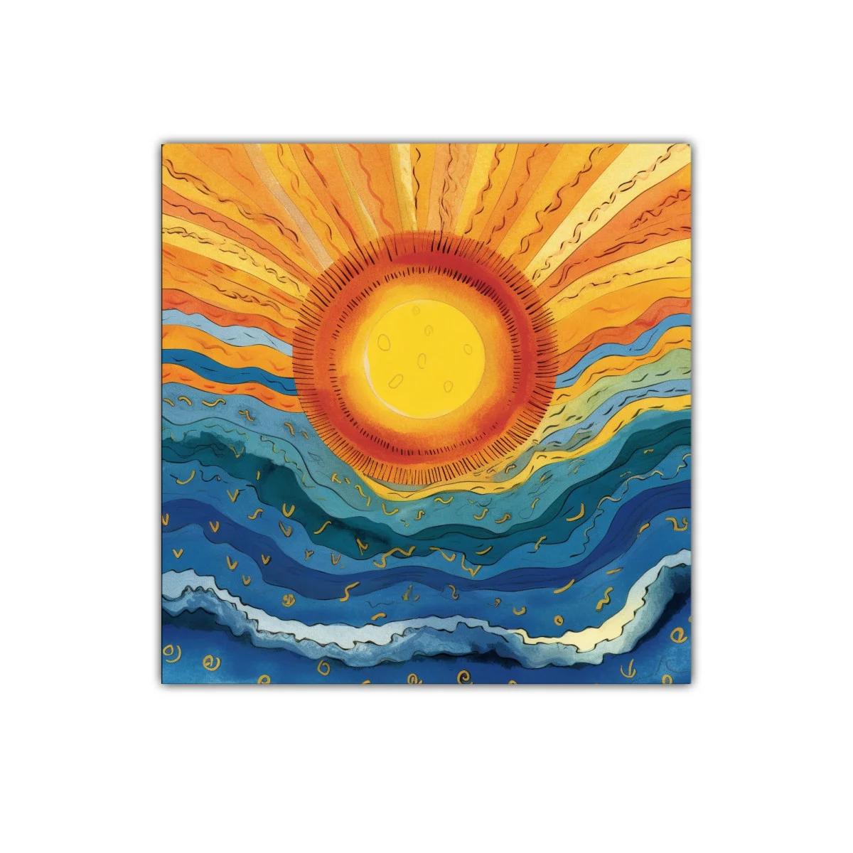 Arte abstracto con sol radiante y olas ondulantes — imagen principal
